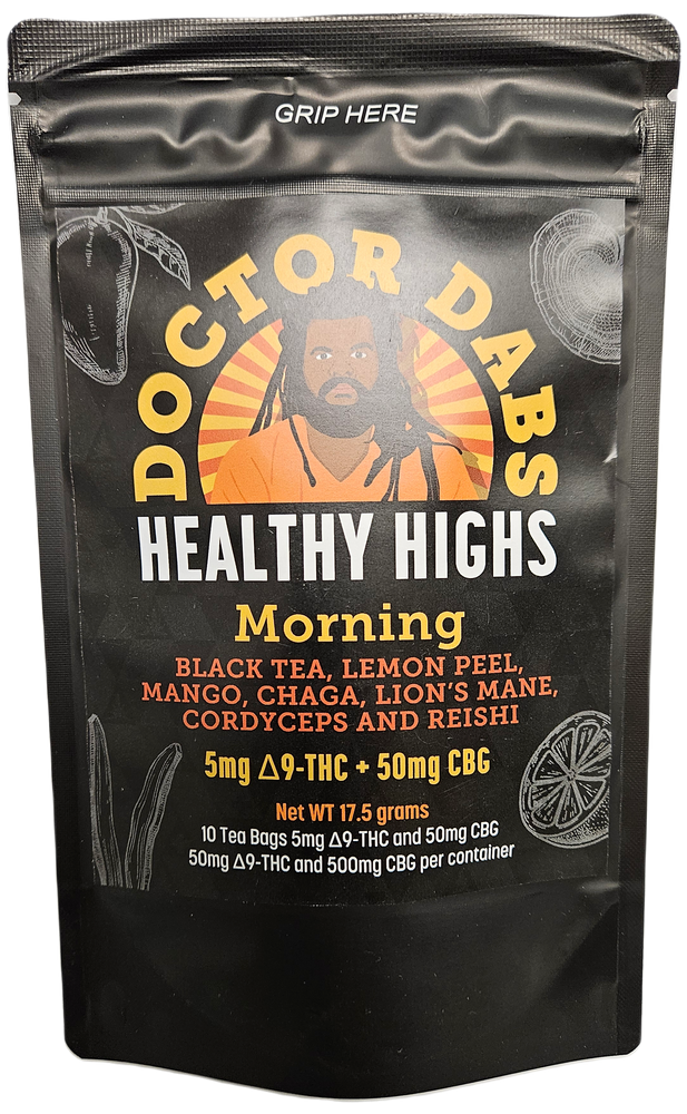 DOCTOR DABS Morning Tea | 5mg THC 50mg CBG | black tea, lemon peel, mango, chaga, lion's mane, cordyceps and reichi