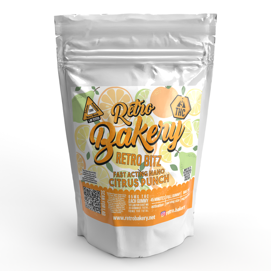 
            
                Load image into Gallery viewer, Retro Bakery | Fast Acting Nano 5mg THC Gummies | Citrus Punch
            
        